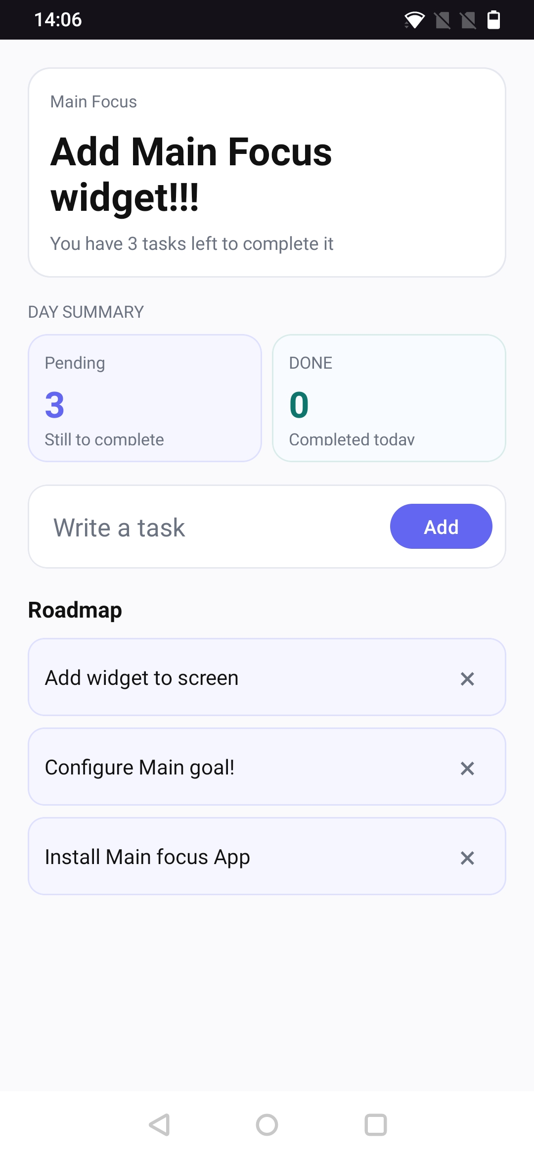 Vista principal de la app